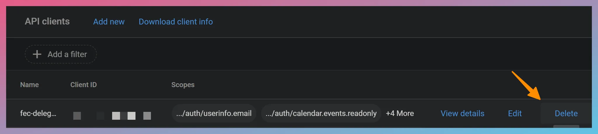 Delete Service Account Authorization