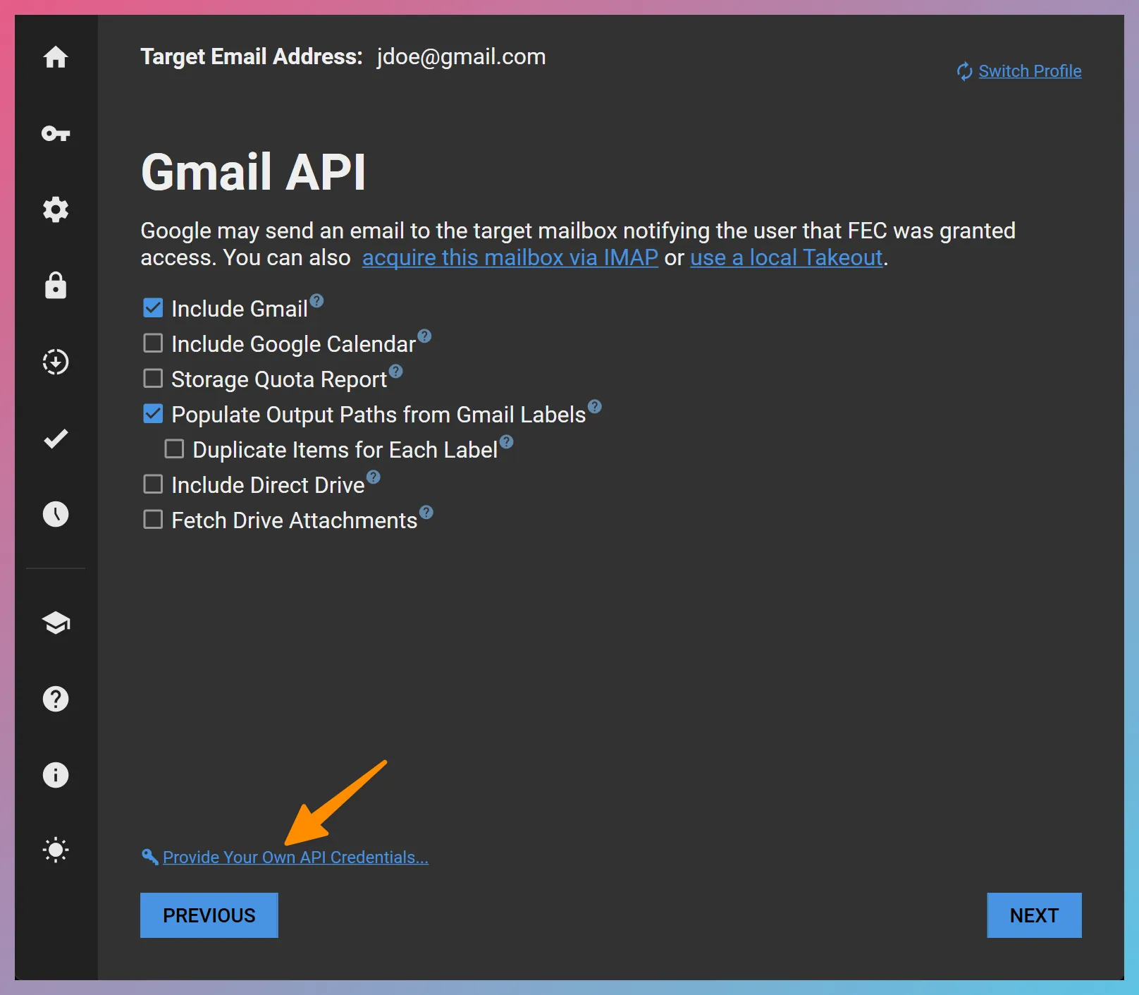 FEC Custom Google API Credential Entry