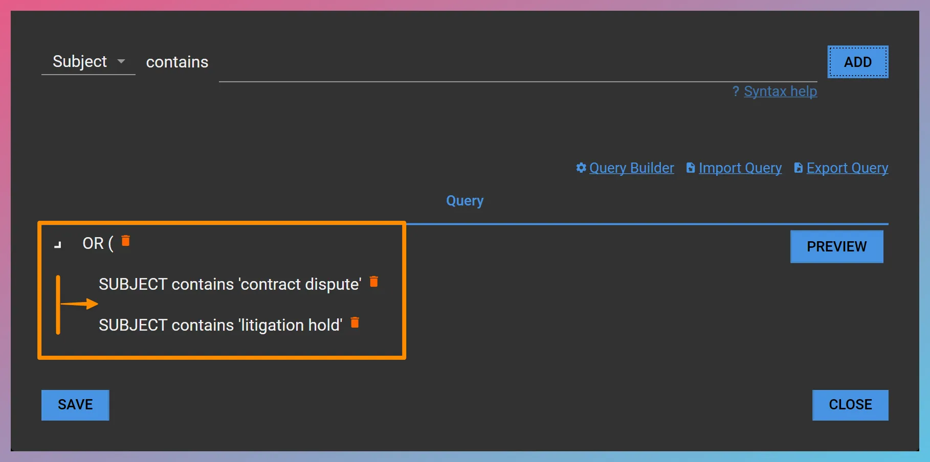 OR Group in In-place Search for IMAP