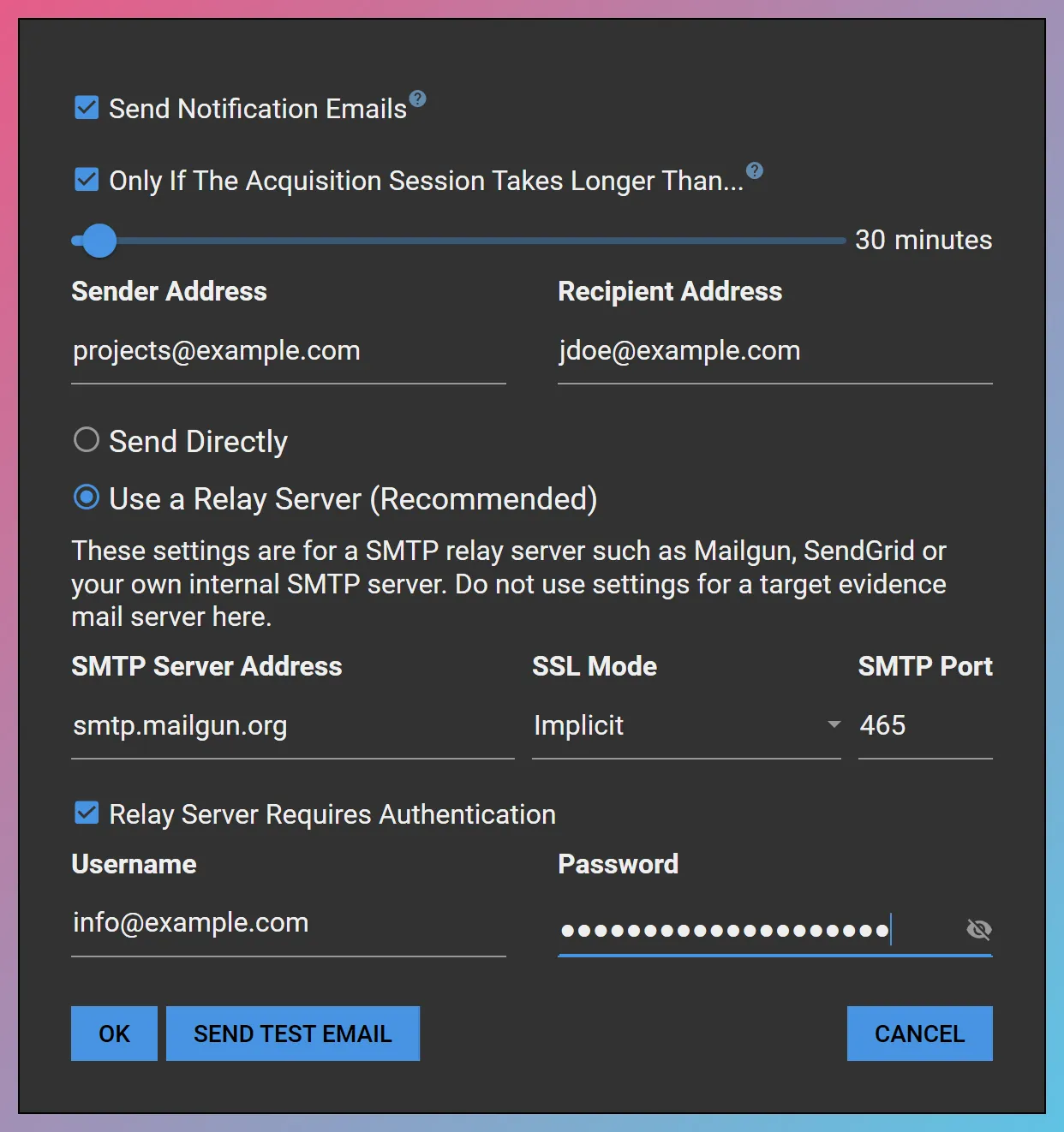 Notification Email Settings