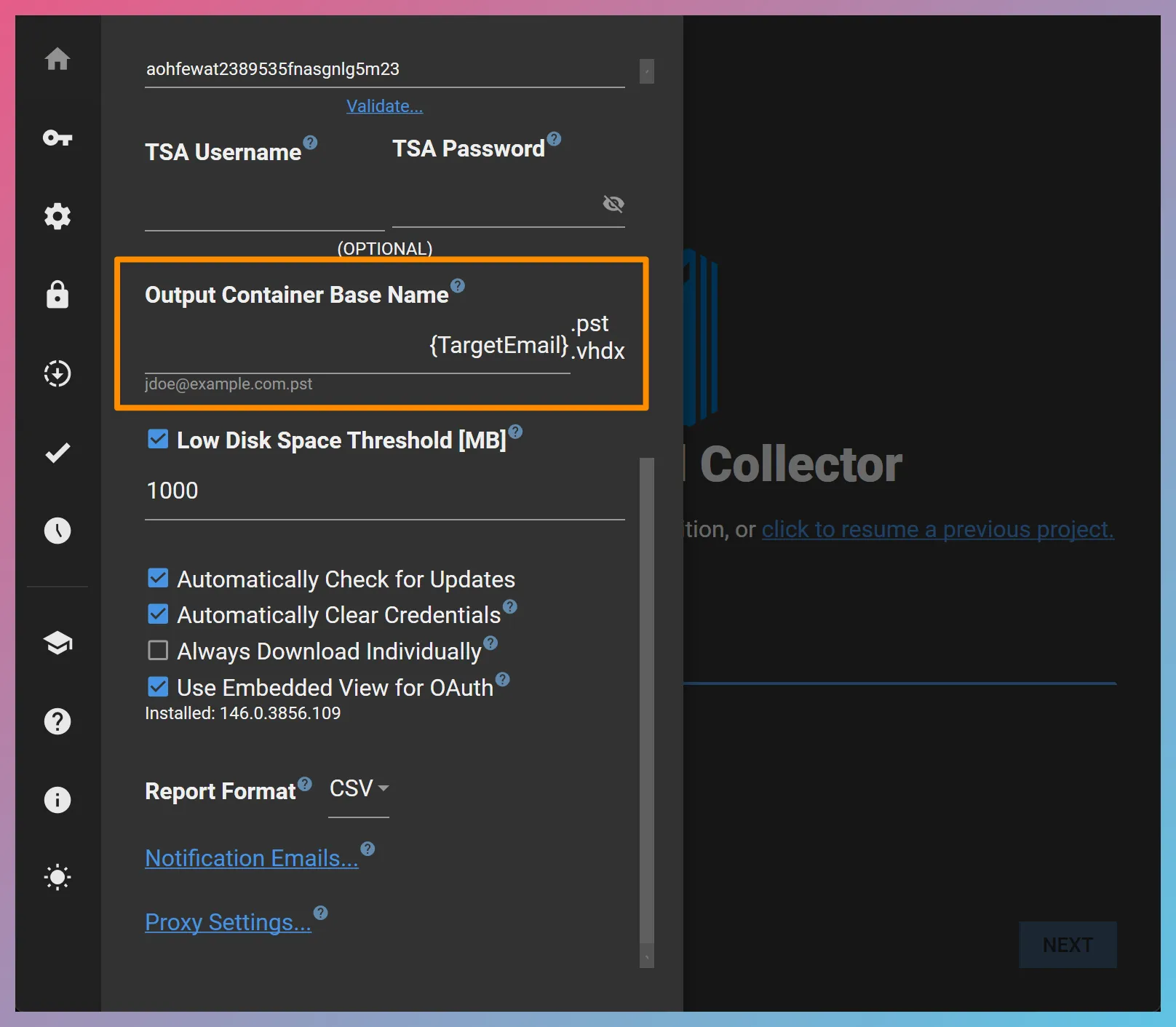 Output Container Base Name