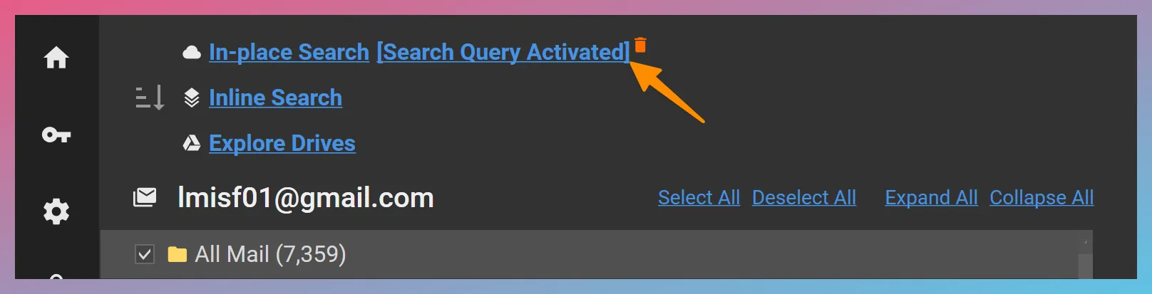 In-place Search Query Activated
